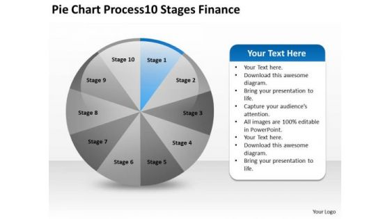 Pie Chart Process 10 Stages Finance Business Plan Template PowerPoint Slides