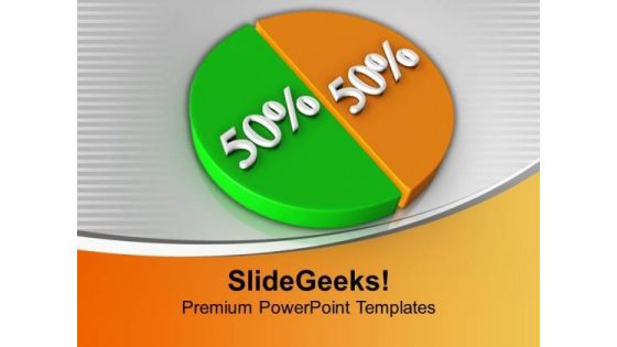 Pie Chart Showing 50 50 Factors Growth PowerPoint Templates Ppt Backgrounds For Slides 0213