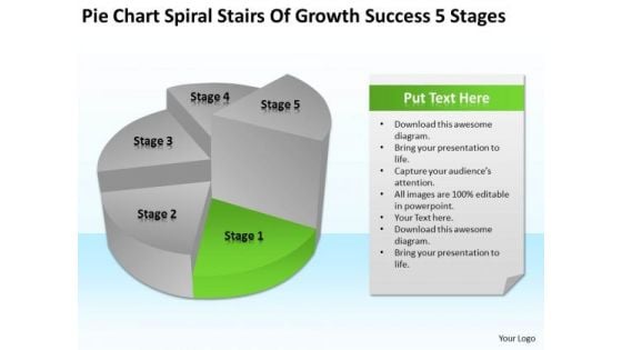 Pie Chart Spiral Stairs Of Growth Success 5 Stages Business Plan PowerPoint Slides