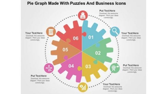 Pie Graph Made With Puzzles And Business Icons PowerPoint Template