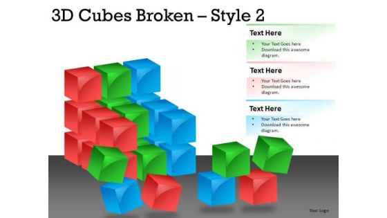 Pieces 3d Cube Broken 2 PowerPoint Slides And Ppt Diagram Templates