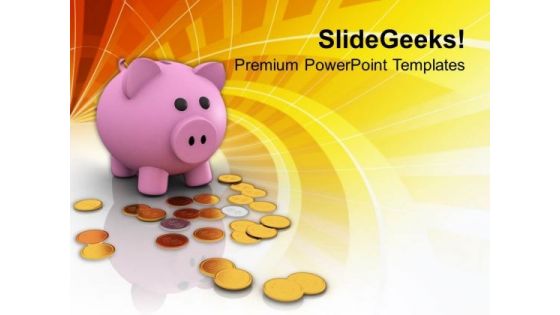 Piggy Bank And Dollar Coins Savings PowerPoint Templates Ppt Backgrounds For Slides 0213