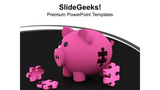 Piggy Bank And Puzzles Saving Concept PowerPoint Templates Ppt Backgrounds For Slides 0213