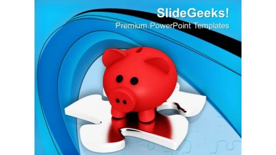 Piggy Bank On A Puzzle Finance Theme PowerPoint Templates Ppt Backgrounds For Slides 0413