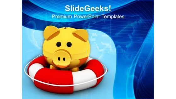 Piggy Bank On Lifeguard Savings Life PowerPoint Templates Ppt Backgrounds For Slides 0113