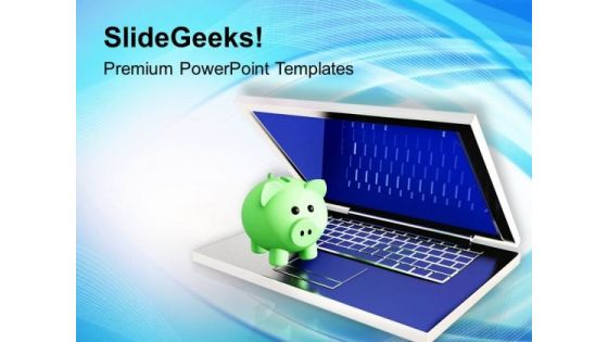 Piggy Bank Over A Laptop PowerPoint Templates Ppt Backgrounds For Slides 0213