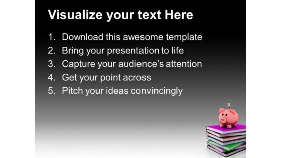 Piggy Bank Over A Stack Of Colorful Books Success PowerPoint Templates And PowerPoint Themes 0812