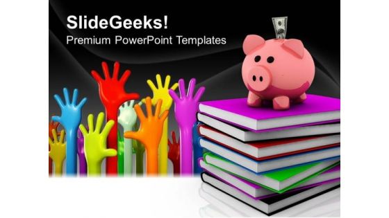 Piggy Bank Over A Stack Of Colorful Books Success PowerPoint Templates And PowerPoint Themes 0812