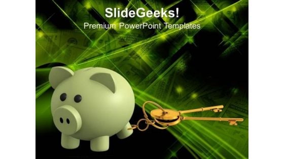 Piggy Bank Tied To Golden Keys Financial PowerPoint Templates Ppt Backgrounds For Slides 0213