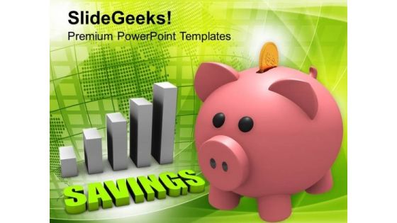 Piggy Bank With Bar Graph Savings PowerPoint Templates Ppt Backgrounds For Slides 0213