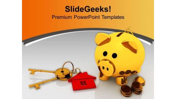 Piggy Bank With Coins And Key Real Estate PowerPoint Templates Ppt Backgrounds For Slides 0213