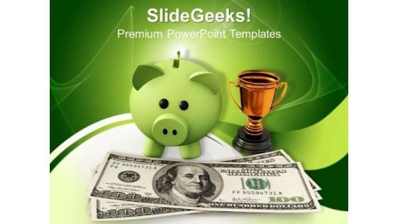 Piggy Bank With Gold Trophy Investment PowerPoint Templates And PowerPoint Themes 1012