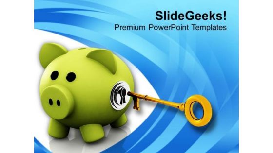 Piggy Bank With Golden Key Security PowerPoint Templates Ppt Backgrounds For Slides 0413