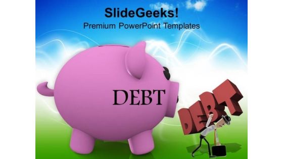 Piggy Bank With Man Carrying Debt PowerPoint Templates Ppt Backgrounds For Slides 0213