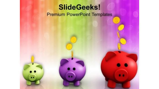 Piggy Banks Increasing In Size Growth PowerPoint Templates Ppt Backgrounds For Slides 0213