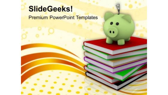 Piggy Over A Stack Of Books PowerPoint Templates Ppt Backgrounds For Slides 0113