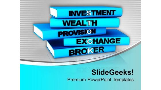 Pile Of Books With Financial Terms PowerPoint Templates Ppt Backgrounds For Slides 0713