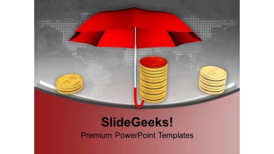 Pile Of Coins Under A Umbrella PowerPoint Templates Ppt Backgrounds For Slides 0113