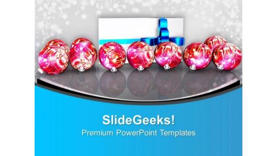 Pink Christmas Balls And A Gift PowerPoint Templates Ppt Backgrounds For Slides 1212