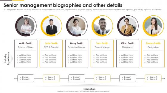 Pitchbook For Capital Funding Deal Senior Management Biographies And Other Details Pitchbook For Capital Funding Deal Senior Management Biographies And Other Details