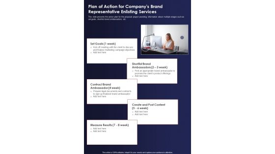 Plan Of Action For Companys Brand Representative Enlisting Services One Pager Sample Example Document Plan Of Action For Companys Brand Representative Enlisting Services One Pager Sample Example Document
