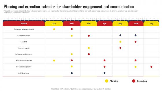 Planning And Execution Calendar For Shareholder Engagement Comprehensive Strategic Plan Brochure Pdf