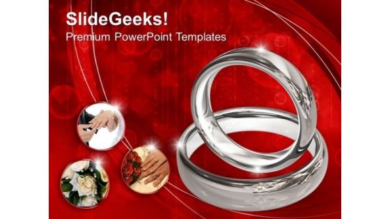 Platinum Wedding Rings On Red Background PowerPoint Templates Ppt Backgrounds For Slides 0113