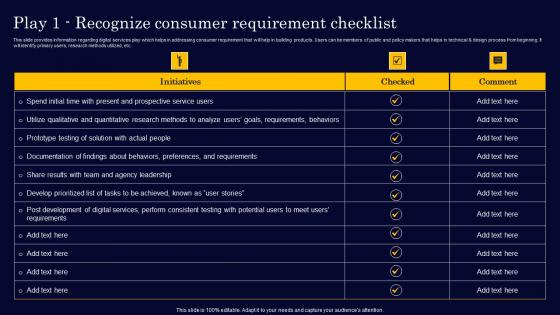 Play 1 Recognize Consumer Requirement Checklist Gen Tech Stack Playbook Inspiration Pdf