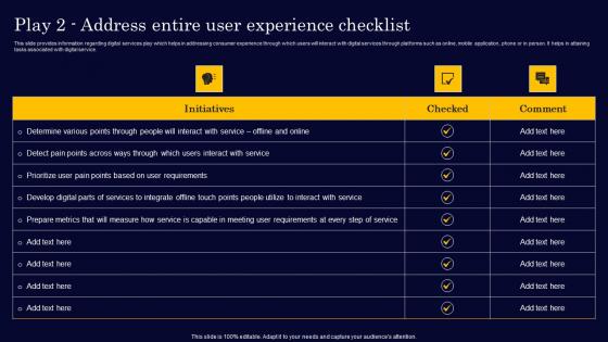 Play 2 Address Entire User Experience Checklist Gen Tech Stack Playbook Structure Pdf