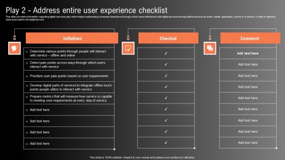 Play 2 Address Entire User Experience Checklist Technological Innovation Playbook Structure Pdf