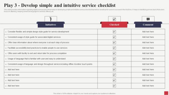 Play 3 Develop Simple And Intuitive Service Checklist Public Sector Digital Solutions Pictures Pdf