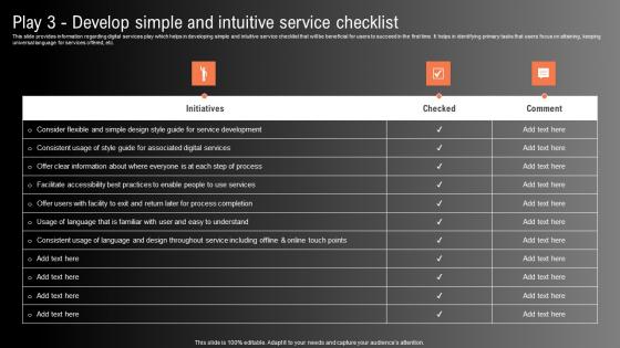 Play 3 Develop Simple And Intuitive Service Checklist Technological Innovation Playbook Mockup Pdf