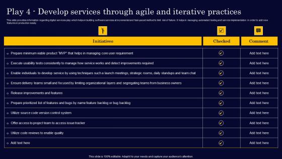 Play 4 Develop Services Through Agile And Iterative Gen Tech Stack Playbook Portrait Pdf