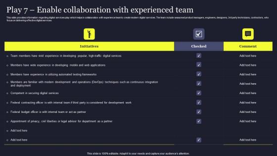 Play 7 Enable Collaboration With Experienced Team Playbook For Managing Us Introduction Pdf