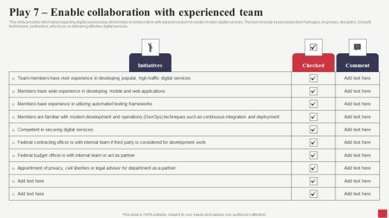 Play 7 Enable Collaboration With Experienced Team Public Sector Digital Solutions Summary Pdf