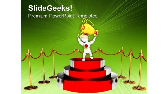 Podium For Winner With Red Carpet Trophy PowerPoint Templates Ppt Backgrounds For Slides 0113