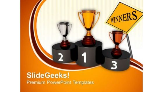 Podium Golden Trophy Challenge Success PowerPoint Templates And PowerPoint Themes 0612