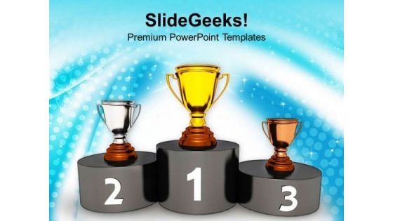 Podium With Golden Silver Trophy Reward PowerPoint Templates Ppt Backgrounds For Slides 0113