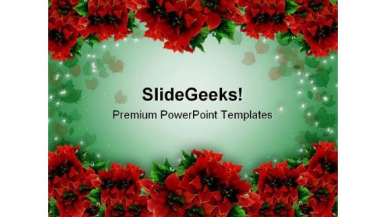 Poinsettias Christmas Garland Background PowerPoint Themes And PowerPoint Slides 0711