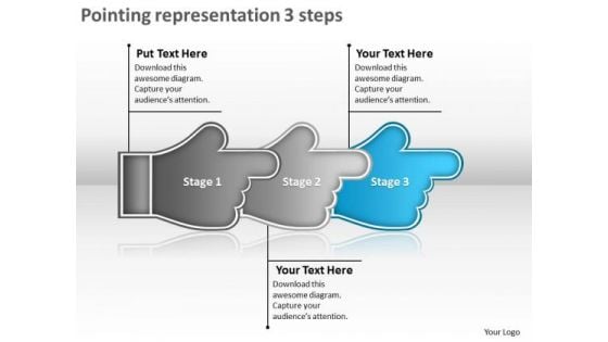 Pointing Representation 3 Steps Flowchart Tool PowerPoint Templates