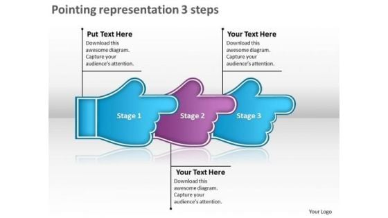 Pointing Representation 3 Steps Sample Process Flow Charts PowerPoint Slides