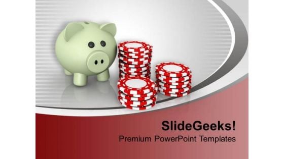 Poker Chips With A Piggy Bank PowerPoint Templates Ppt Backgrounds For Slides 0713