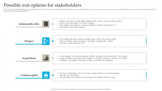 Possible Exit Options For Stakeholders Banking Industry Business Plan Go To Market Strategy Download Pdf