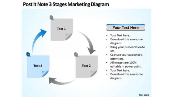 Post It Note 3 Stages Marketing Diagram Ppt Business Plan PowerPoint Templates