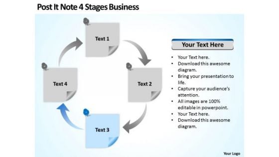 Post It Note 4 Stages Business Ppt How To Write Plan Template PowerPoint Slides