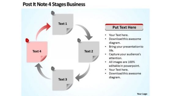 Post It Note 4 Stages Business Ppt Sample Plans Free PowerPoint Slides