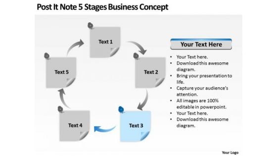 Post It Note 5 Stages Business Concept Ppt Basic Plan PowerPoint Templates