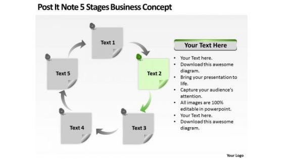 Post It Note 5 Stages Business Concept Ppt Magazine Plan PowerPoint Templates