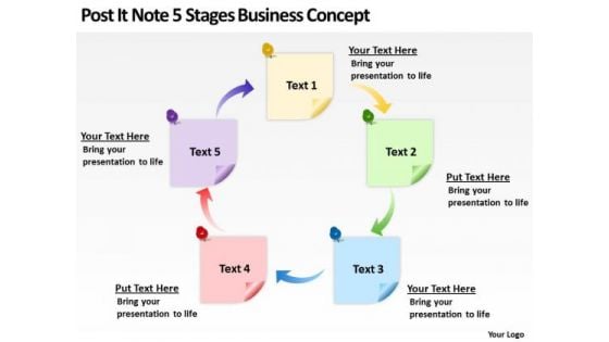 Post It Note 5 Stages Business Concept Ppt Non Profit Plan Template PowerPoint Slides