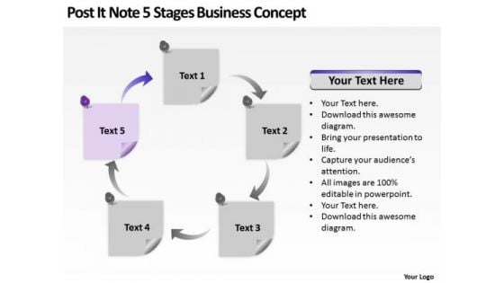 Post It Note 5 Stages Business Concept Ppt Plan PowerPoint Templates